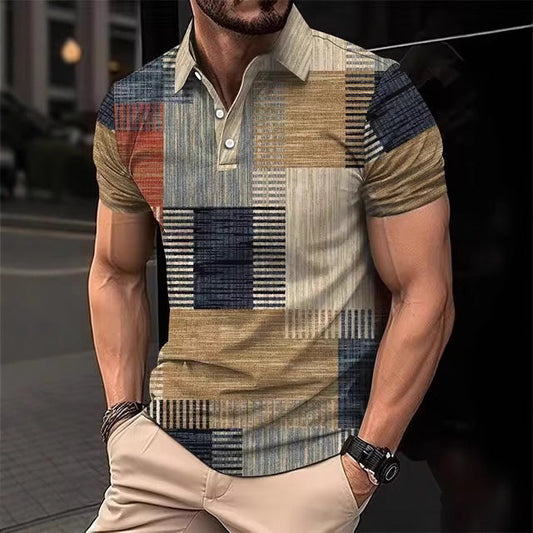 Mens Casual Printed Striped Polo Shirt SimplyOnlineShopping