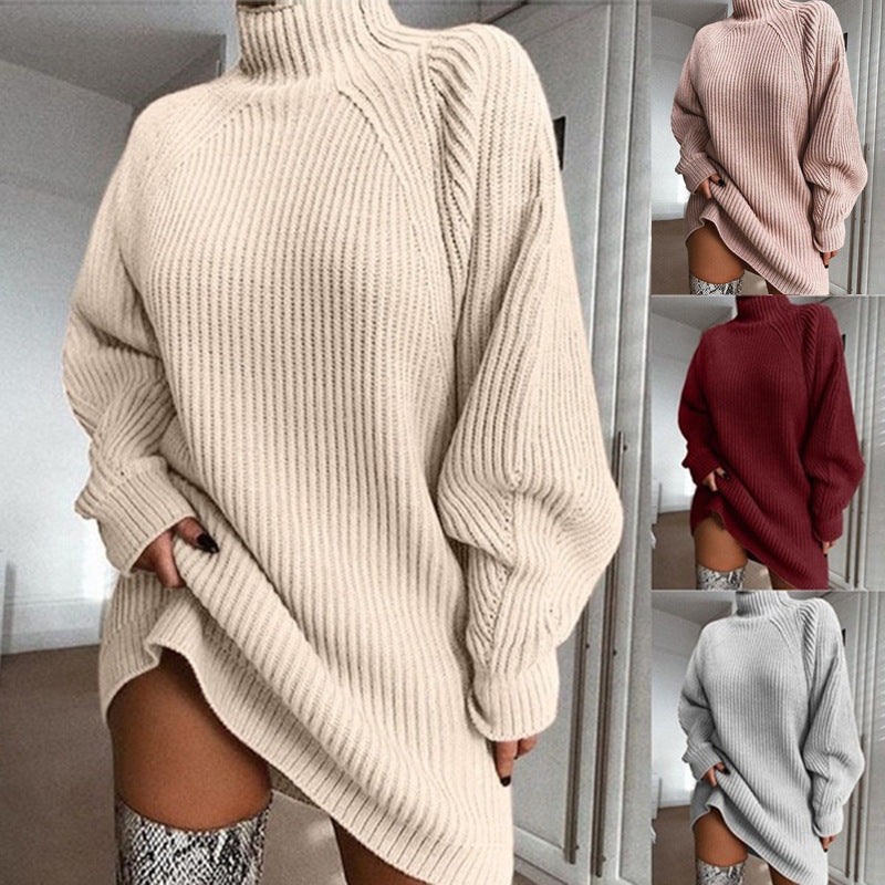 Solid Turtleneck Long Sweater Winter Warm Women Sweater Dress SimplyOnlineShopping