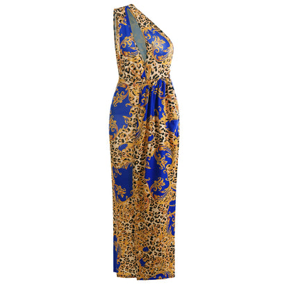 歐美風格拼接碎花洋裝 – 長款