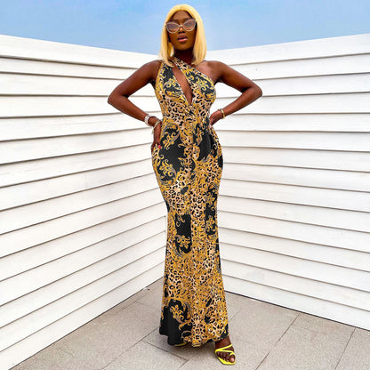 歐美風格拼接碎花洋裝 – 長款