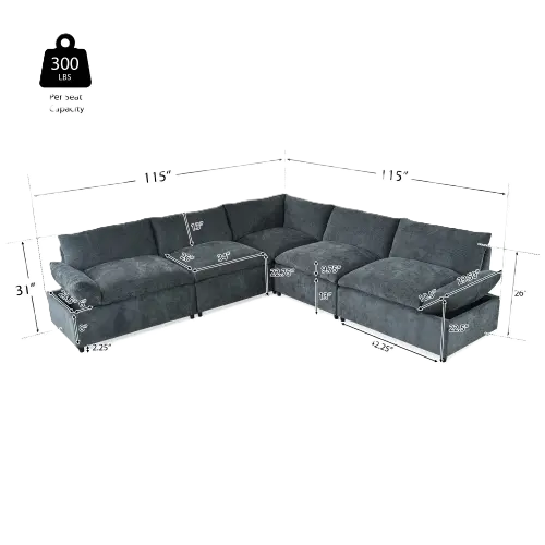 Modulares 115,5‑Zoll Ecksofa in Dunkelgrau mit Stauraum & Komfortpolstern SimplyOnlineShopping