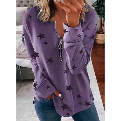 Star Print Long Sleeve Pullover Women's Sweatshirt SimplyOnlineShopping